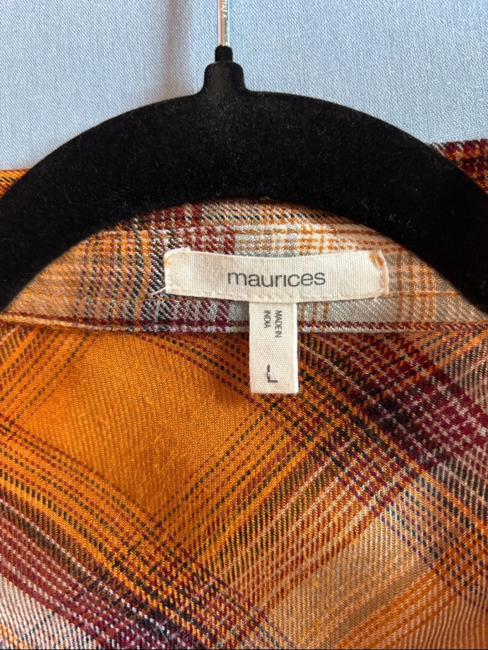 Maurices Plaid Button-Up in Mustard, Rust & Cream, size large $12 - Picture 2 of 7